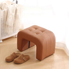 Contemporary Scandinavian Round-Arch Vanity Stool — Solid Wood & Plywood, Leather Upholstered Seat with Sponge Cushion, Backless & Armless for Bedroom