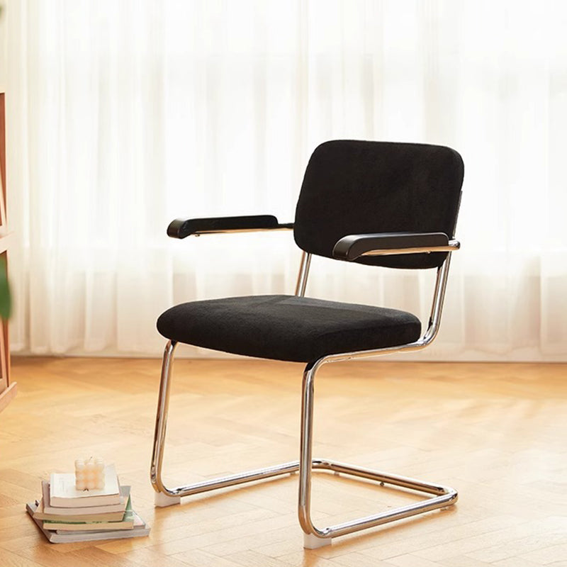 Silla de escritorio ergonómica tradicional vintage Lune de franela, hierro, madera maciza y esponja, con respaldo y reposabrazos para oficina en casa