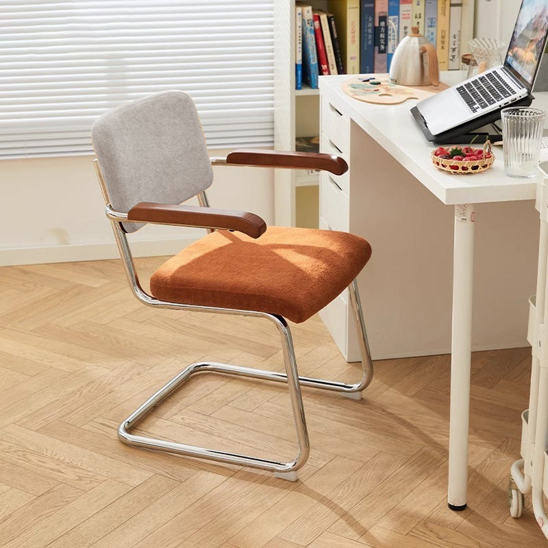 Silla de escritorio ergonómica tradicional vintage Lune de franela, hierro, madera maciza y esponja, con respaldo y reposabrazos para oficina en casa