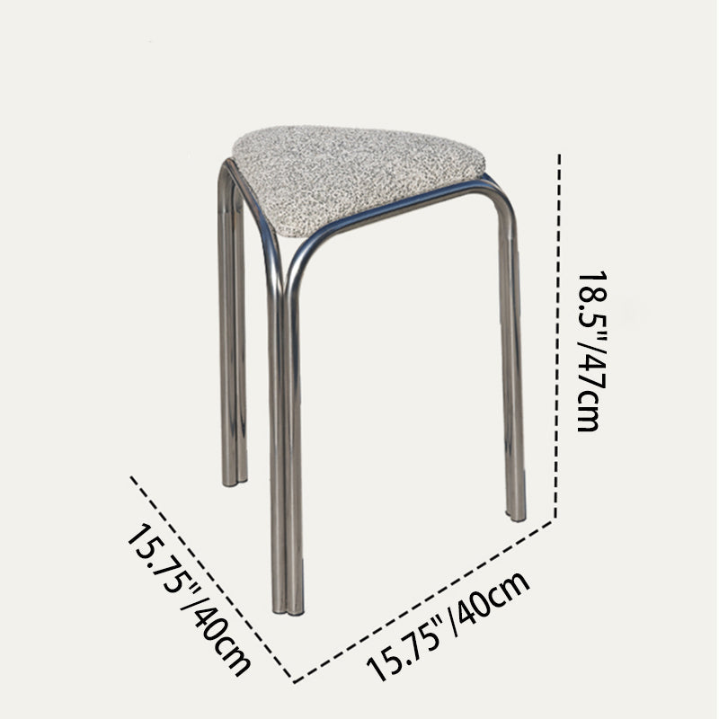 Contemporary Flannelette-Top Stainless Steel Stackable Triangle Stool, Low, Backless & Armless for Living Room