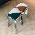 Contemporary Flannelette-Top Stainless Steel Stackable Triangle Stool, Low, Backless & Armless for Living Room