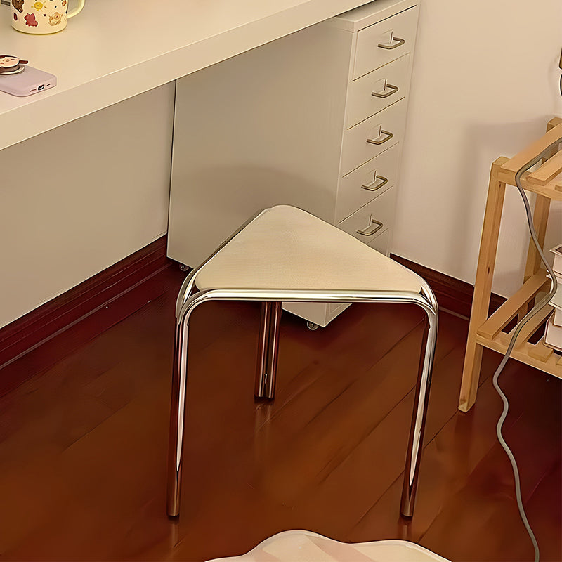 Contemporary Flannelette-Top Stainless Steel Stackable Triangle Stool, Low, Backless & Armless for Living Room