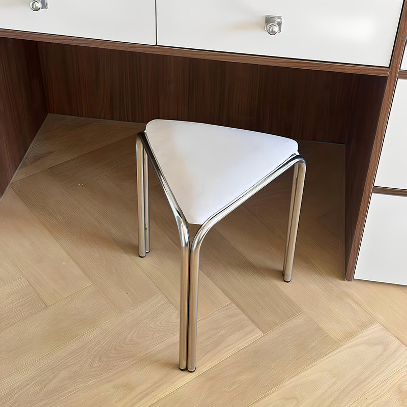 Contemporary Flannelette-Top Stainless Steel Stackable Triangle Stool, Low, Backless & Armless for Living Room