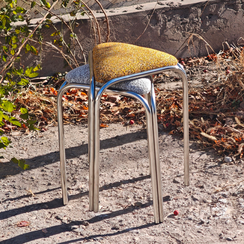 Contemporary Flannelette-Top Stainless Steel Stackable Triangle Stool, Low, Backless & Armless for Living Room