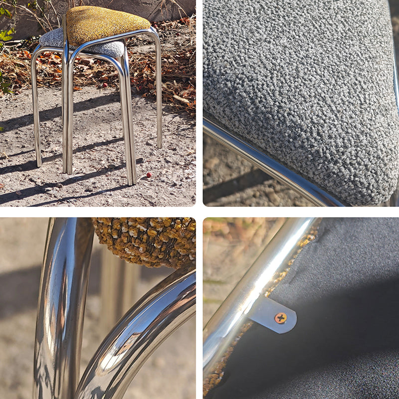 Contemporary Flannelette-Top Stainless Steel Stackable Triangle Stool, Low, Backless & Armless for Living Room