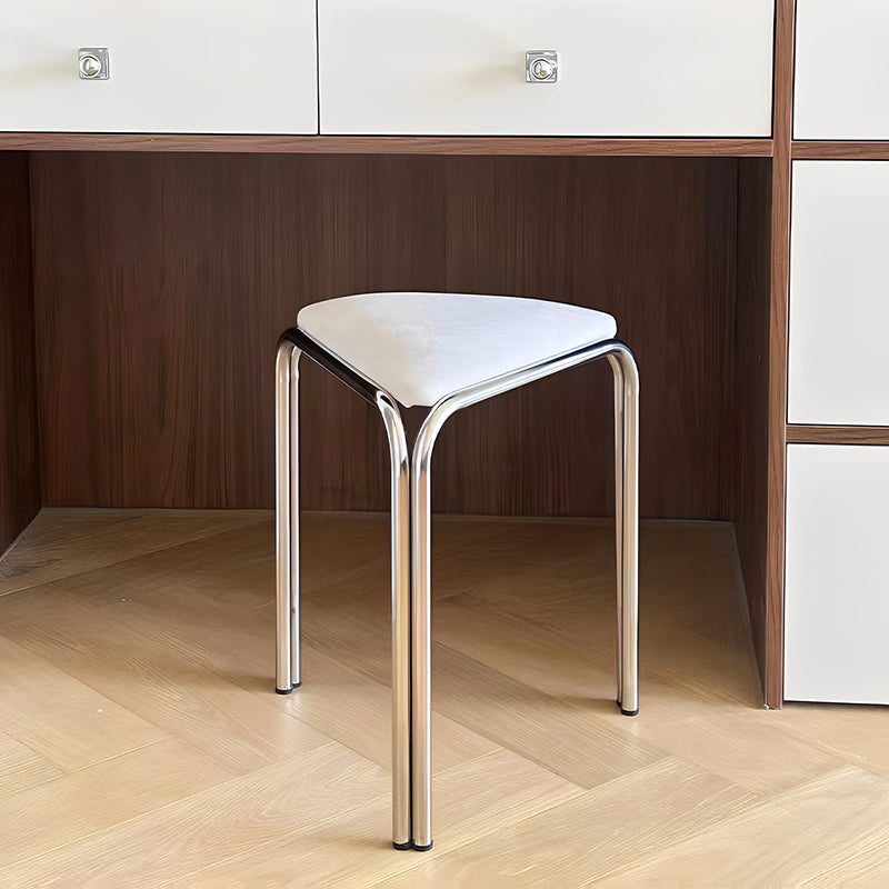 Contemporary Flannelette-Top Stainless Steel Stackable Triangle Stool, Low, Backless & Armless for Living Room
