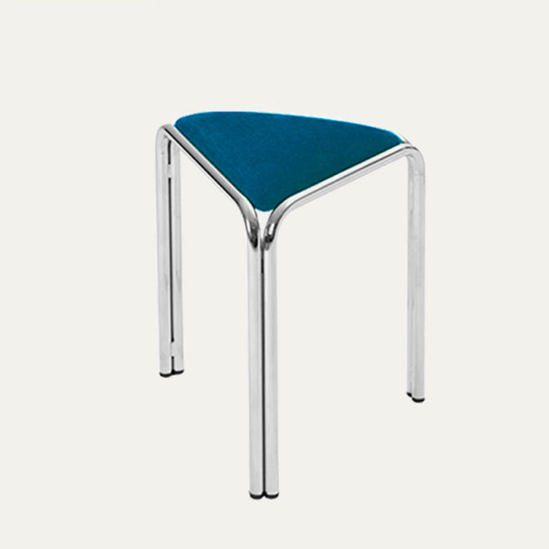 Contemporary Flannelette-Top Stainless Steel Stackable Triangle Stool, Low, Backless & Armless for Living Room
