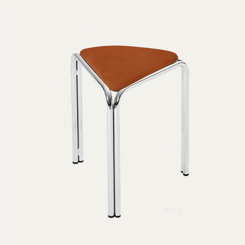 Contemporary Flannelette-Top Stainless Steel Stackable Triangle Stool, Low, Backless & Armless for Living Room