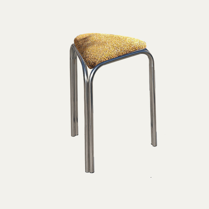 Contemporary Flannelette-Top Stainless Steel Stackable Triangle Stool, Low, Backless & Armless for Living Room
