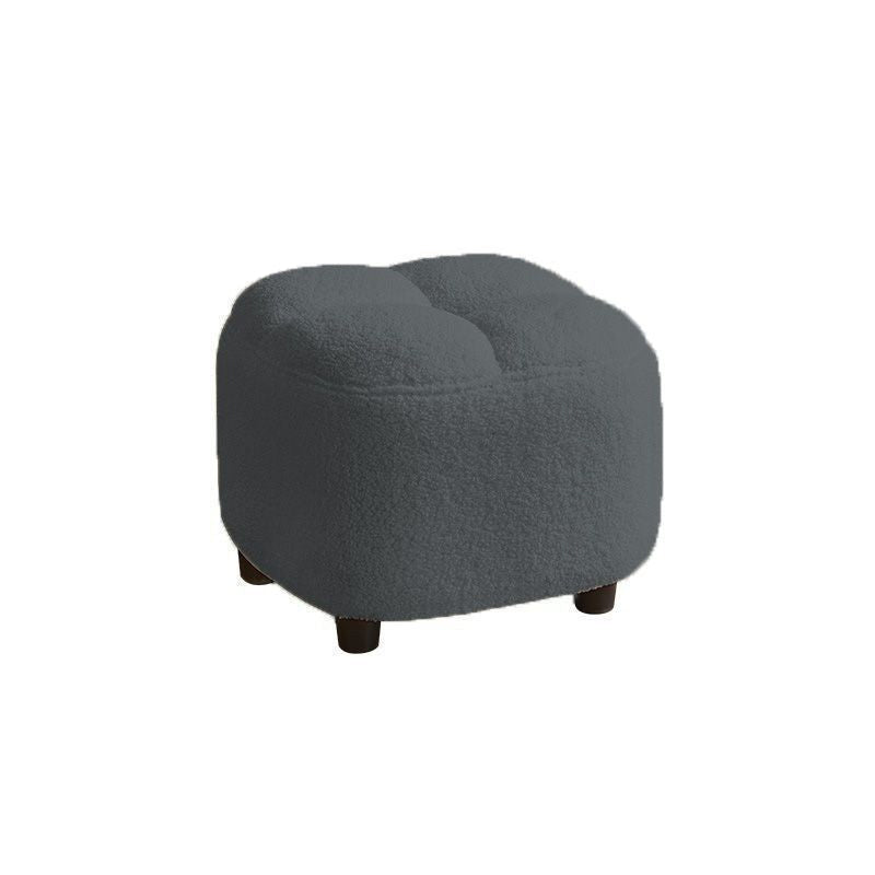 Contemporary Nordic Square Sherpa Fabric Low Stool with Wooden Base — Backless & Armless, Ideal for Entryway & Hallway