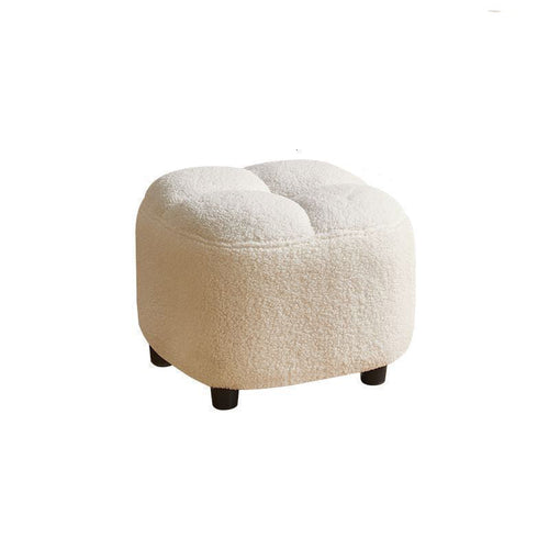 Contemporary Nordic Square Sherpa Fabric Low Stool with Wooden Base — Backless & Armless, Ideal for Entryway & Hallway