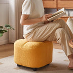 Taburete bajo escandinavo contemporáneo de tejido sherpa cuadrado con base de madera — Sin respaldo y sin brazos, ideal para recibidores y pasillos
