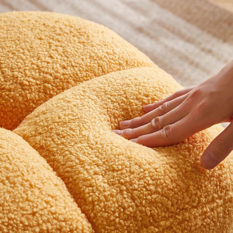 Taburete bajo escandinavo contemporáneo de tejido sherpa cuadrado con base de madera — Sin respaldo y sin brazos, ideal para recibidores y pasillos