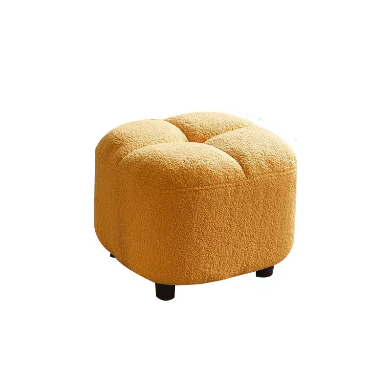 Contemporary Nordic Square Sherpa Fabric Low Stool with Wooden Base — Backless & Armless, Ideal for Entryway & Hallway