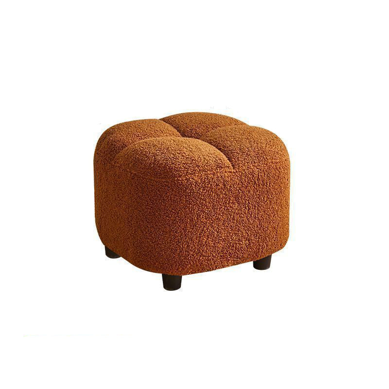 Contemporary Nordic Square Sherpa Fabric Low Stool with Wooden Base — Backless & Armless, Ideal for Entryway & Hallway