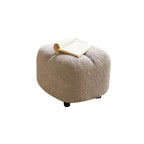 Taburete bajo escandinavo contemporáneo de tejido sherpa cuadrado con base de madera — Sin respaldo y sin brazos, ideal para recibidores y pasillos