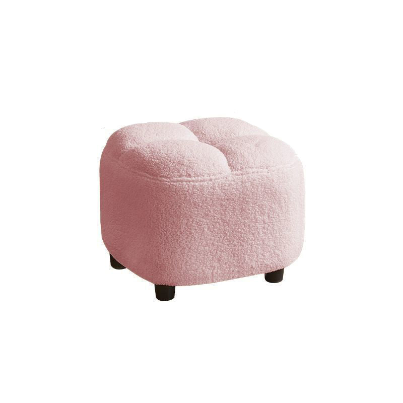 Contemporary Nordic Square Sherpa Fabric Low Stool with Wooden Base — Backless & Armless, Ideal for Entryway & Hallway