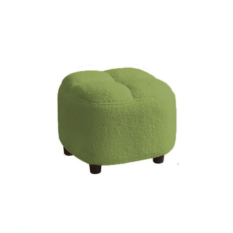 Contemporary Nordic Square Sherpa Fabric Low Stool with Wooden Base — Backless & Armless, Ideal for Entryway & Hallway