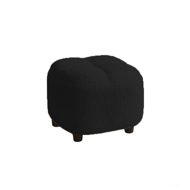 Taburete bajo escandinavo contemporáneo de tejido sherpa cuadrado con base de madera — Sin respaldo y sin brazos, ideal para recibidores y pasillos