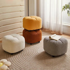 Taburete bajo escandinavo contemporáneo de tejido sherpa cuadrado con base de madera — Sin respaldo y sin brazos, ideal para recibidores y pasillos