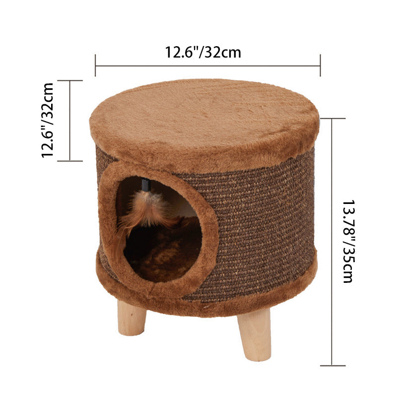 Modern Minimalist Pet & Human Shared Stool — Armless, Low-Profile Seat with Flannelette Upholstery, Cylindrical & Square Particleboard Wood for Living Room