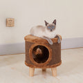 Modern Minimalist Pet & Human Shared Stool — Armless, Low-Profile Seat with Flannelette Upholstery, Cylindrical & Square Particleboard Wood for Living Room