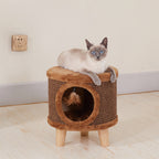 Modern Minimalist Pet & Human Shared Stool — Armless, Low-Profile Seat with Flannelette Upholstery, Cylindrical & Square Particleboard Wood for Living Room