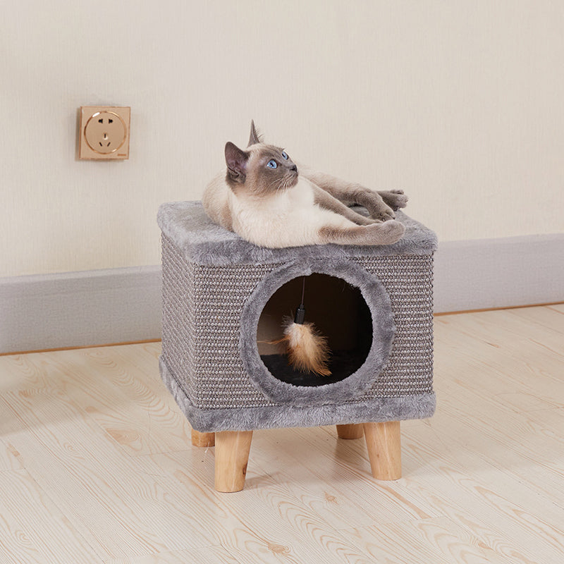 Modern Minimalist Pet & Human Shared Stool — Armless, Low-Profile Seat with Flannelette Upholstery, Cylindrical & Square Particleboard Wood for Living Room