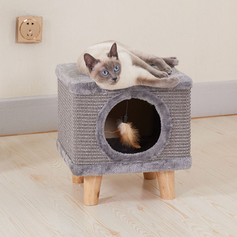 Modern Minimalist Pet & Human Shared Stool — Armless, Low-Profile Seat with Flannelette Upholstery, Cylindrical & Square Particleboard Wood for Living Room