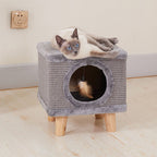 Modern Minimalist Pet & Human Shared Stool — Armless, Low-Profile Seat with Flannelette Upholstery, Cylindrical & Square Particleboard Wood for Living Room