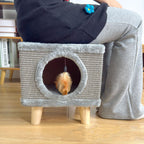 Modern Minimalist Pet & Human Shared Stool — Armless, Low-Profile Seat with Flannelette Upholstery, Cylindrical & Square Particleboard Wood for Living Room