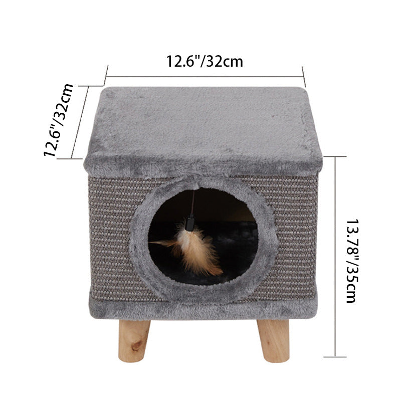 Modern Minimalist Pet & Human Shared Stool — Armless, Low-Profile Seat with Flannelette Upholstery, Cylindrical & Square Particleboard Wood for Living Room