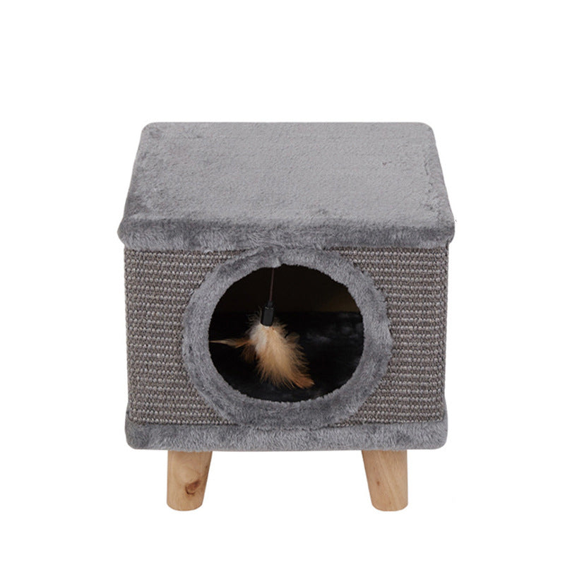 Modern Minimalist Pet & Human Shared Stool — Armless, Low-Profile Seat with Flannelette Upholstery, Cylindrical & Square Particleboard Wood for Living Room
