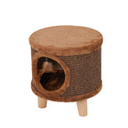 Modern Minimalist Pet & Human Shared Stool — Armless, Low-Profile Seat with Flannelette Upholstery, Cylindrical & Square Particleboard Wood for Living Room