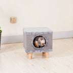Modern Minimalist Pet & Human Shared Stool — Armless, Low-Profile Seat with Flannelette Upholstery, Cylindrical & Square Particleboard Wood for Living Room