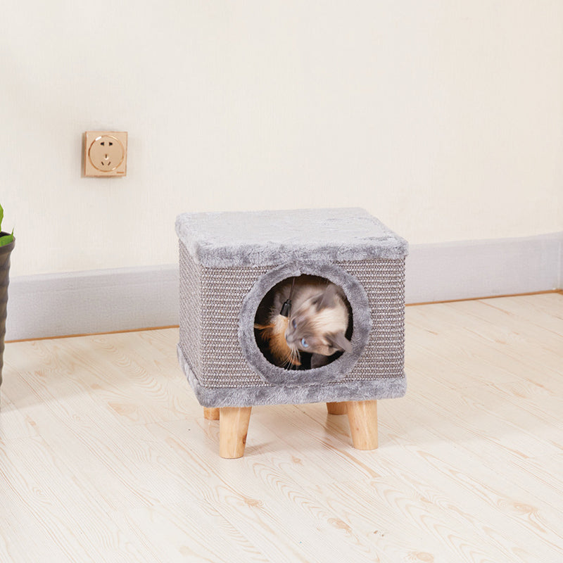 Modern Minimalist Pet & Human Shared Stool — Armless, Low-Profile Seat with Flannelette Upholstery, Cylindrical & Square Particleboard Wood for Living Room