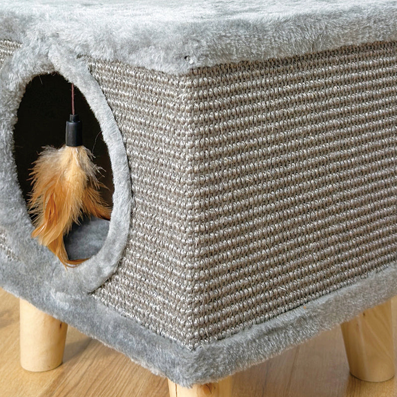 Modern Minimalist Pet & Human Shared Stool — Armless, Low-Profile Seat with Flannelette Upholstery, Cylindrical & Square Particleboard Wood for Living Room