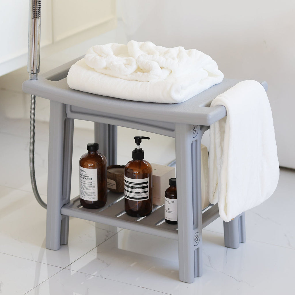Taburete bajo moderno minimalista curvo rectangular de HDPE impermeable - Sin respaldo ni reposabrazos para baño