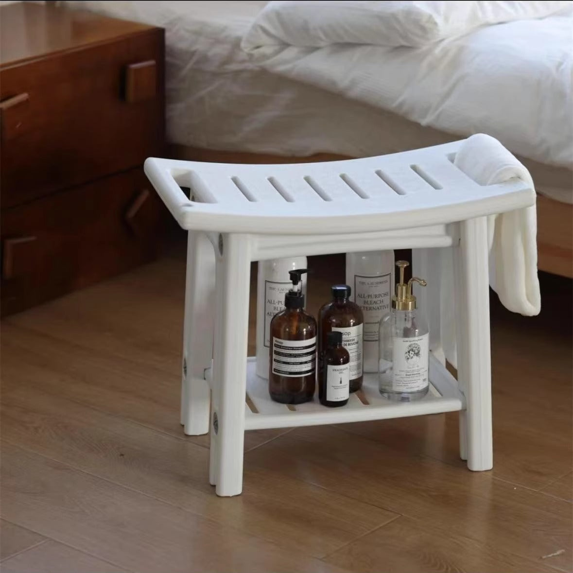 Taburete bajo moderno minimalista curvo rectangular de HDPE impermeable - Sin respaldo ni reposabrazos para baño