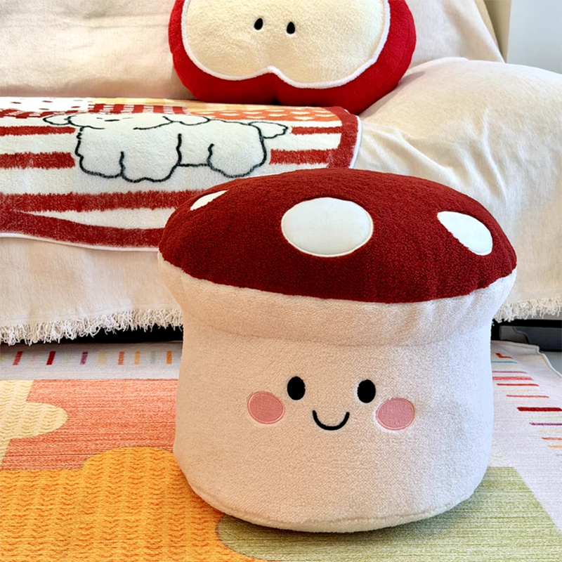 Kids’ Contemporary Cartoon Mushroom Plush Stool – Low, Backless & Armless, EPP Foam, Living Room Accent