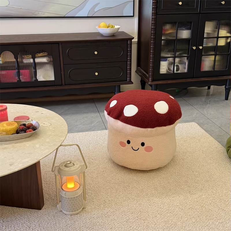 Kids’ Contemporary Cartoon Mushroom Plush Stool – Low, Backless & Armless, EPP Foam, Living Room Accent