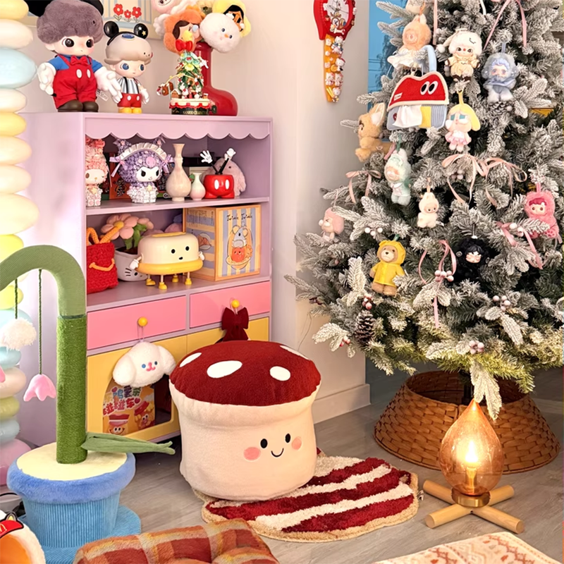 Kids’ Contemporary Cartoon Mushroom Plush Stool – Low, Backless & Armless, EPP Foam, Living Room Accent
