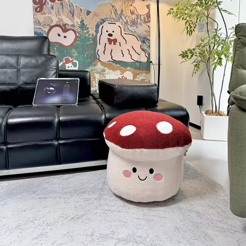 Kids’ Contemporary Cartoon Mushroom Plush Stool – Low, Backless & Armless, EPP Foam, Living Room Accent