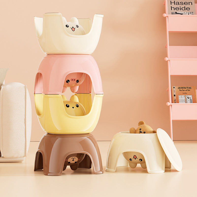 Modern Oval Kids Storage Stool – Non-Slip PP Plastic, Backless & Armless, Low-Profile Seat for Living Room and Entryway