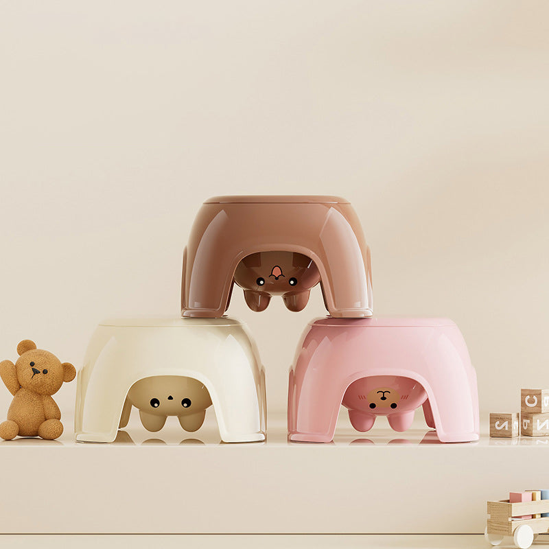 Modern Oval Kids Storage Stool – Non-Slip PP Plastic, Backless & Armless, Low-Profile Seat for Living Room and Entryway