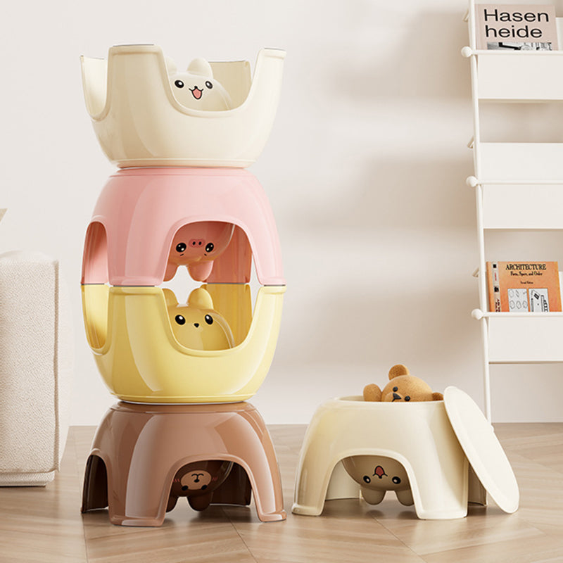 Modern Oval Kids Storage Stool – Non-Slip PP Plastic, Backless & Armless, Low-Profile Seat for Living Room and Entryway