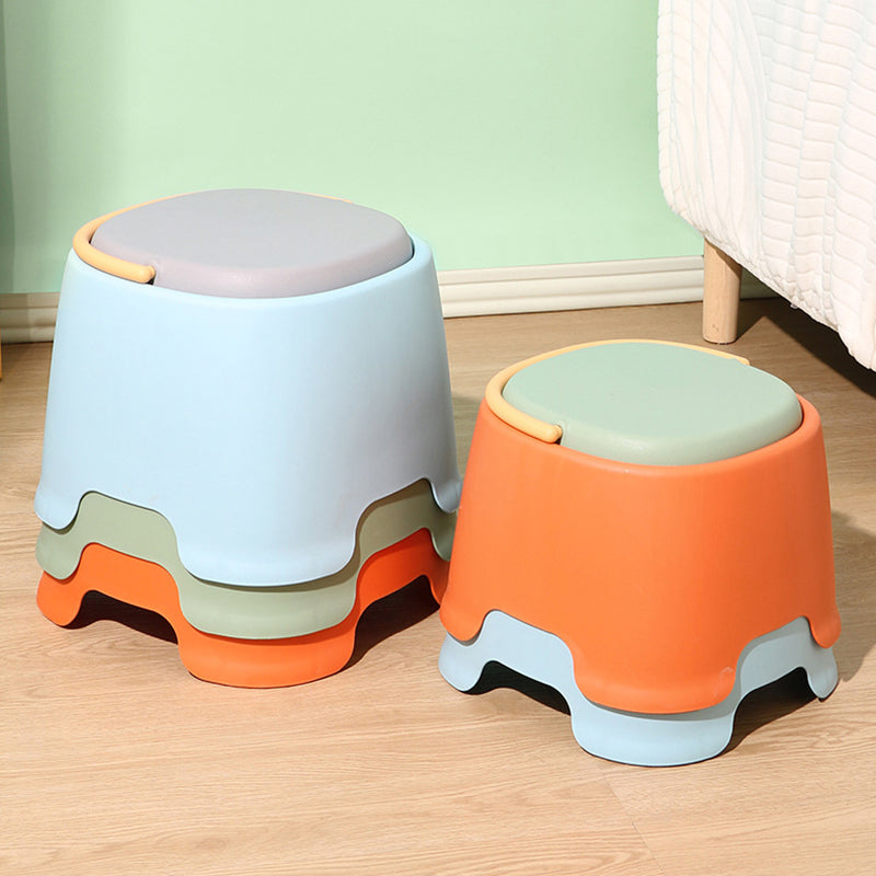 Contemporary Nordic Round-Square PP Plastic Stool – Stackable, Portable, Low-Profile, Backless & Armless for Living Room