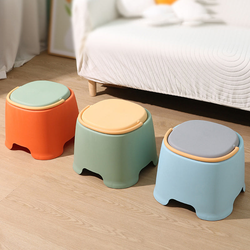 Contemporary Nordic Round-Square PP Plastic Stool – Stackable, Portable, Low-Profile, Backless & Armless for Living Room