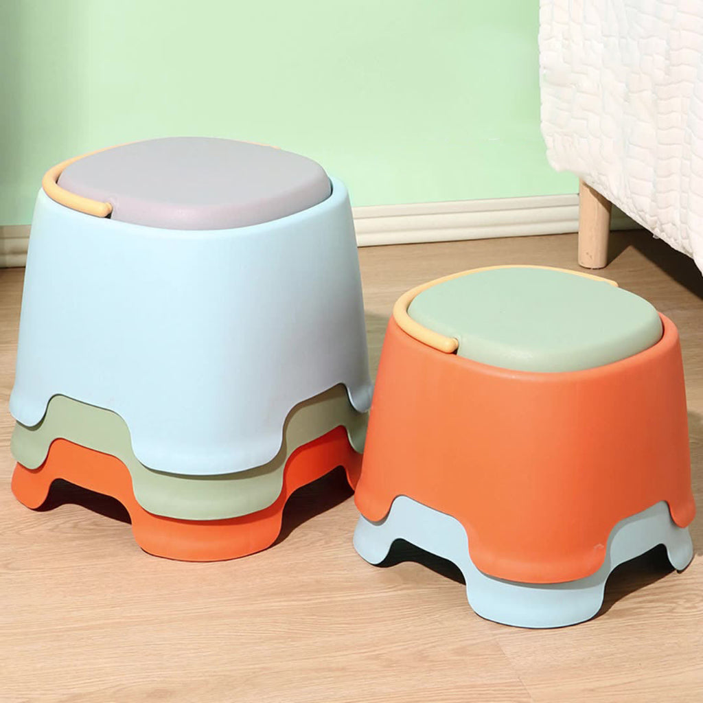 Contemporary Nordic Round-Square PP Plastic Stool – Stackable, Portable, Low-Profile, Backless & Armless for Living Room