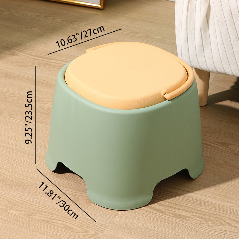 Contemporary Nordic Round-Square PP Plastic Stool – Stackable, Portable, Low-Profile, Backless & Armless for Living Room